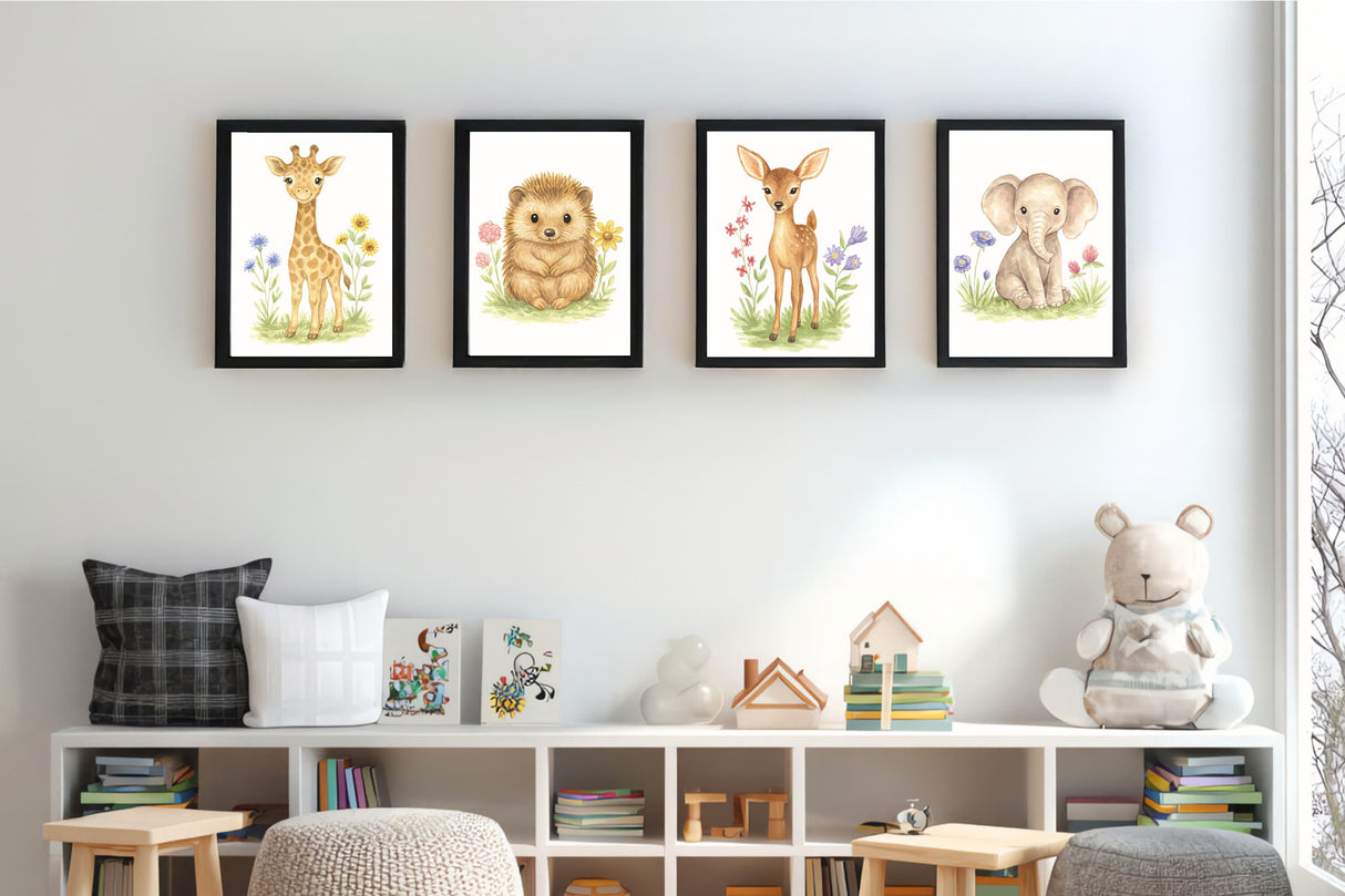 Adorable Baby Animals Art Print, Framed (12" x 16")